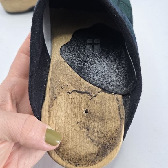 Vintage | Bohemian navy green plaid CottageCore platform clogs shoes | WMS 5.5 - Picture 8 of 14